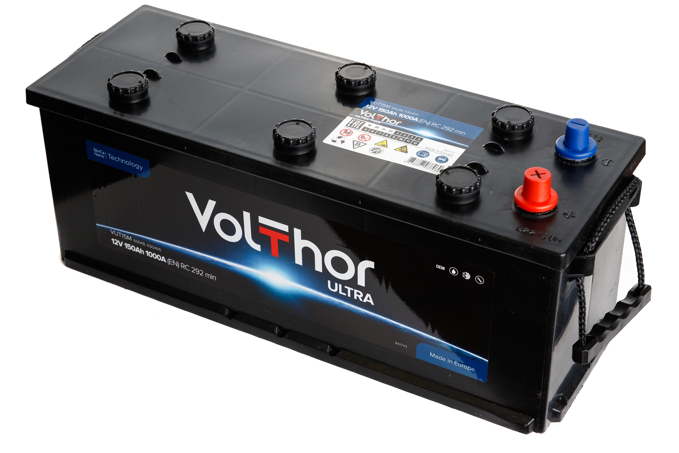 Акумулятор вантажний VOLTHOR 6СТ-150(3) (1000А) ULTRA TRUCK 12B, 150Ah, 1000A, плюс ліворуч (L+) кальцієвий (Ca/Ca) 509X175X182(208) мм